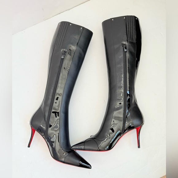 Christian Louboutin Black Leather CL IN 90s BOTTA 80 Knee High heel boots EU37.5 - Picture 9 of 13